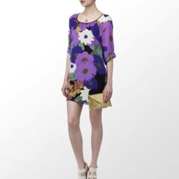 Tibi Dresses & Skirts - Tibi Silk Floral Tunic Mini Dress Lined 3/4 Sleeves Purple Multi Color Size 8